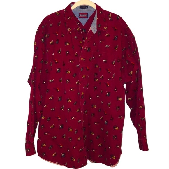 Hathaway Men’s Vintage Cotton Button Down Shirt Fishing Flies Size XL - Picture 5 of 5